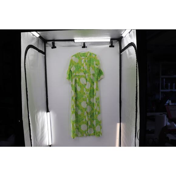 Vintage Green Floor Length Floral Cotton Dress - Picture 2 of 12